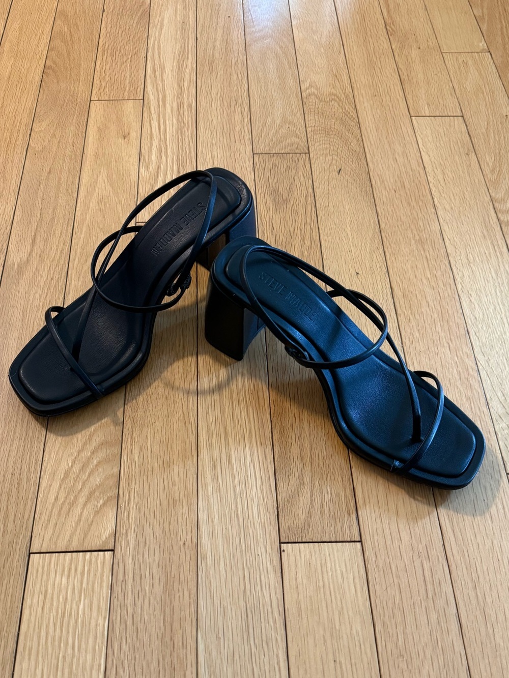 Strappy Black Block Heel Sandals - Picture 2 of 8